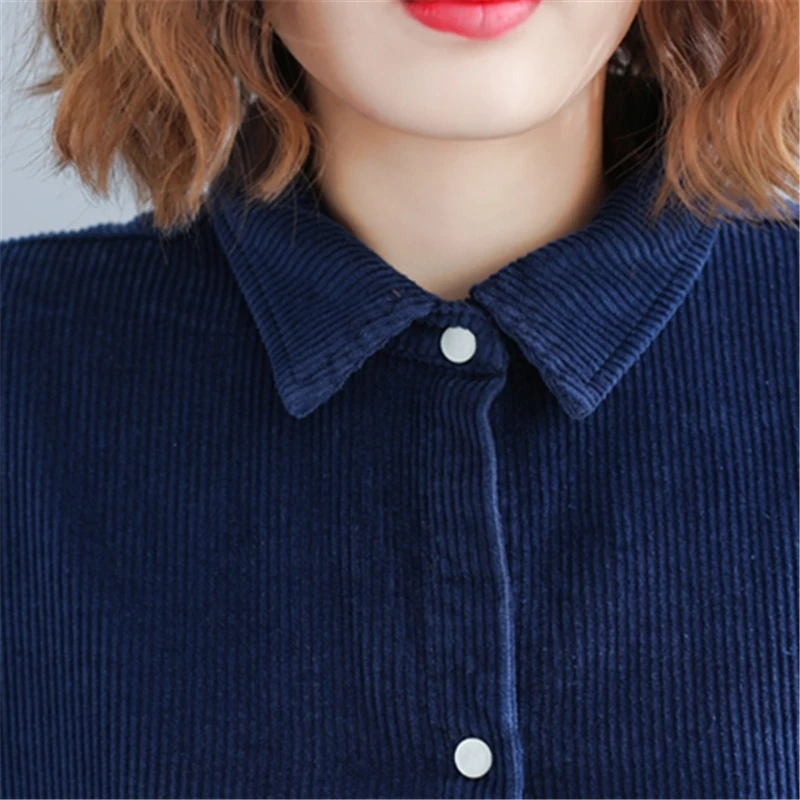 Женская рубашка большого размера весна 2019 новая Вельветовая Свободная поло с