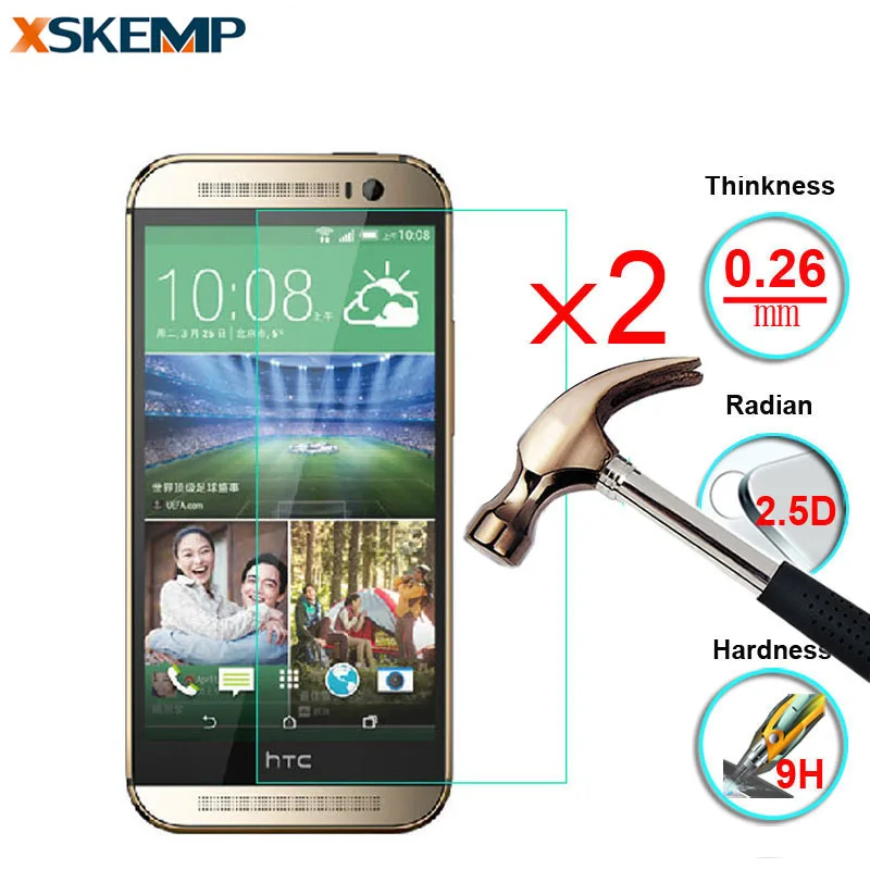 2 шт. Противоударная пленка из закаленного стекла для HTC One M9 Mini M8 M7 M10 E9 + E8 PLUS X9 A9 9