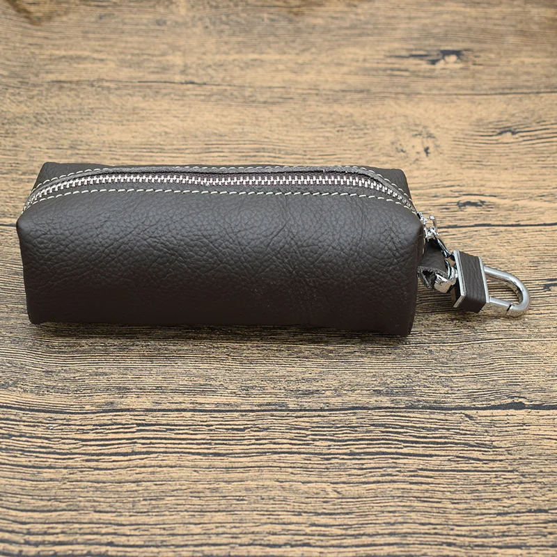 Dark brown Унисекс держатель ключей для автомобиля из натуральной кожи портмоне для мужчин кошельки для ключей Женские ключницы дизайнерский большой чехол для ключей с брелоком - Цвет: Dark brown
