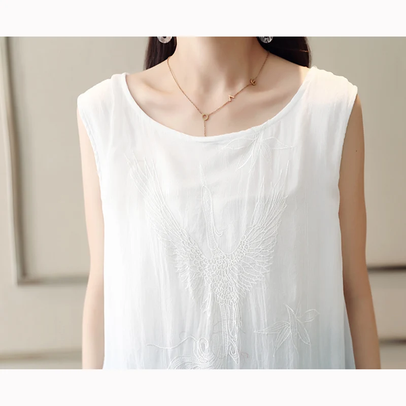 

Women's 2020 Summer Dress New Fashion Temperament O-neck Long Large Swing Gradient Embroidered sleeveless Dress Women A290