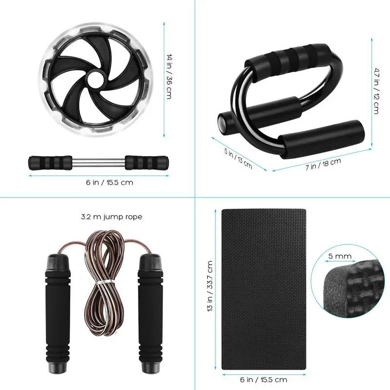 MOVTOTOP 1 Set Abdominal Trainer Kit Training Practical Durable Push-Up Bars Knee Pad Jump Rope AB Wheel Roller for Core Carving | Спорт и