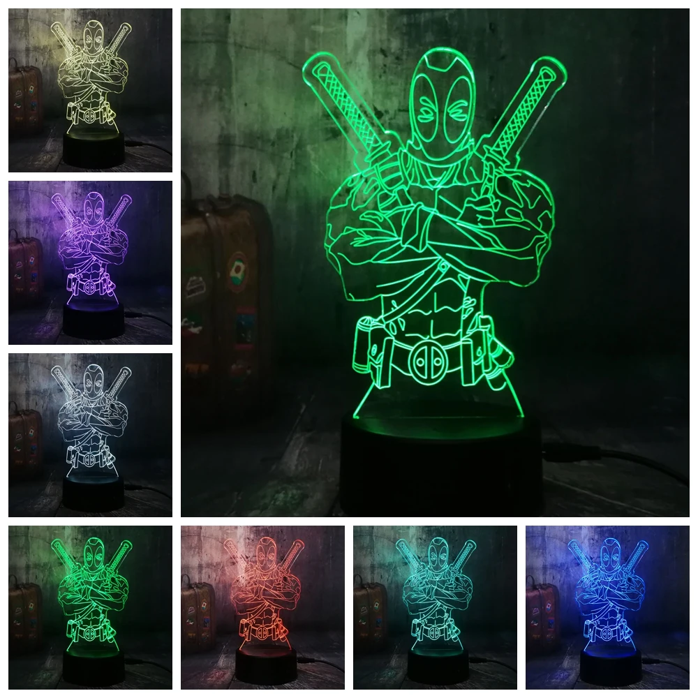Marvel Hero Дэдпул 3D настольный Ночной светильник LED RGB Lampara Lava детские игрушки для