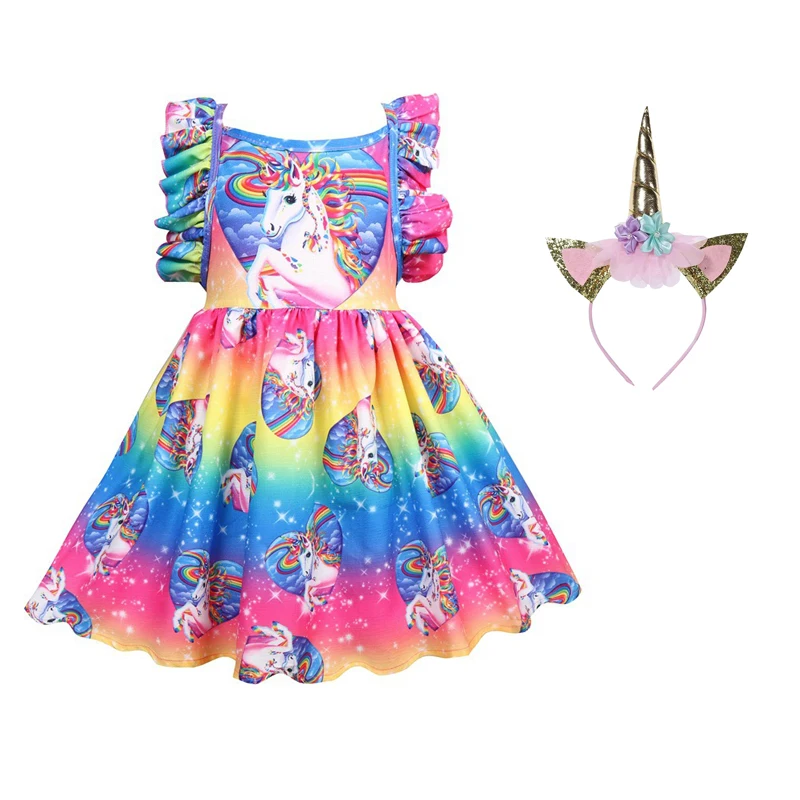 2021 Girls Halloween Backless Rainbow Princess Dress Baby Girl Christmas Children Cartoon Floral Party Birthday Kids | Детская одежда и
