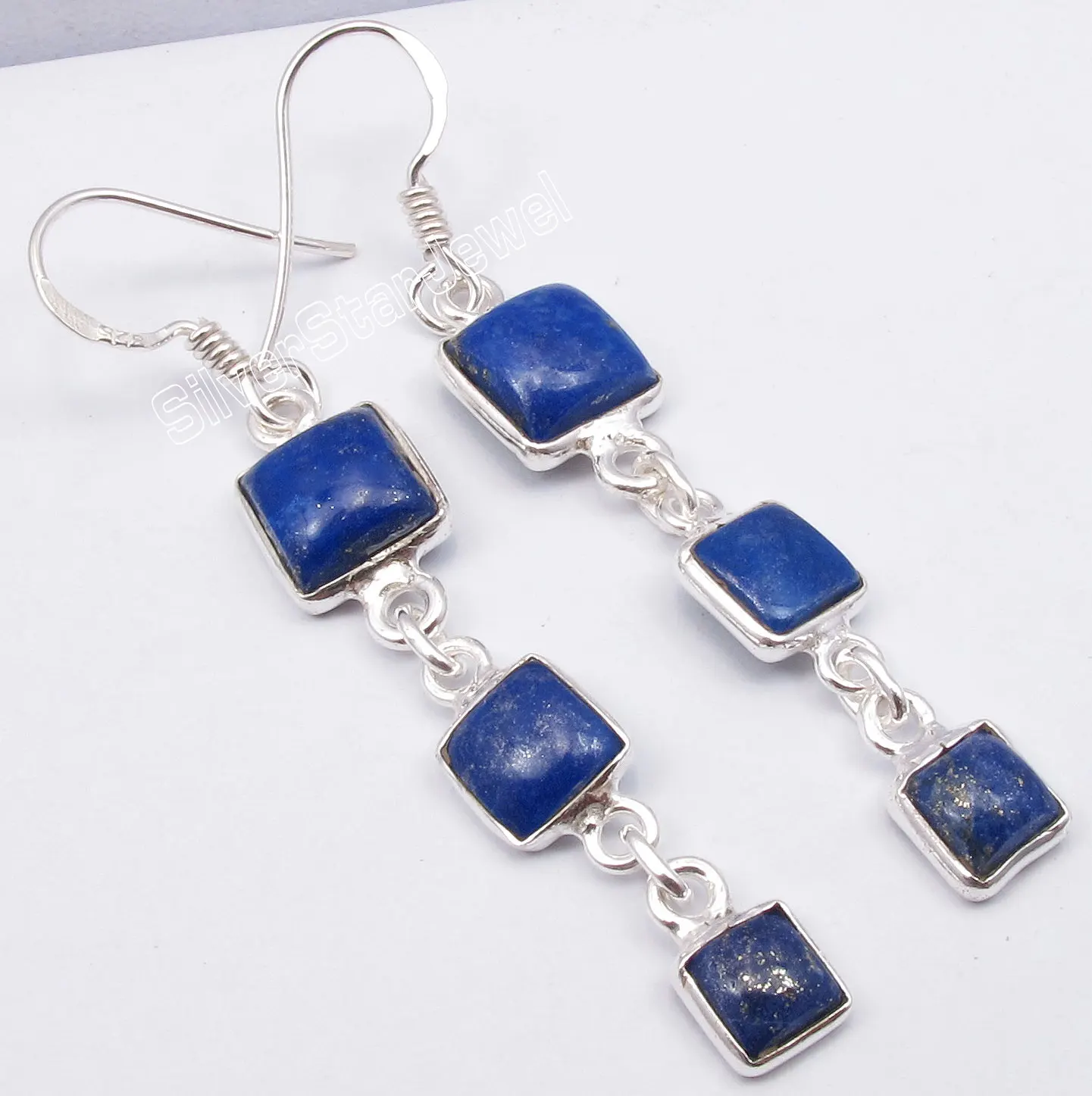 Chanti International Темно Синий Лазурит 3 квадратные серьги с камнем 5 см|art earrings|lapis lazuli stone