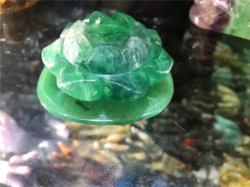 

Natural green fluorite engraved crystal lotus , green fluorite lotus decoration