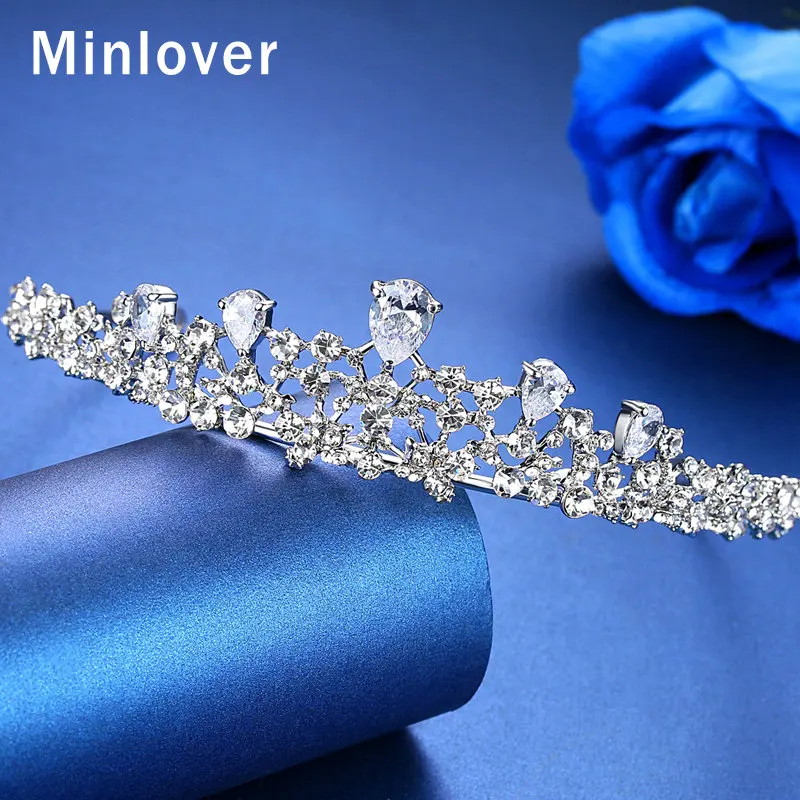 Minlover CZ цветок свадебные диадемы Короны из горного хрусталя женские повязки на