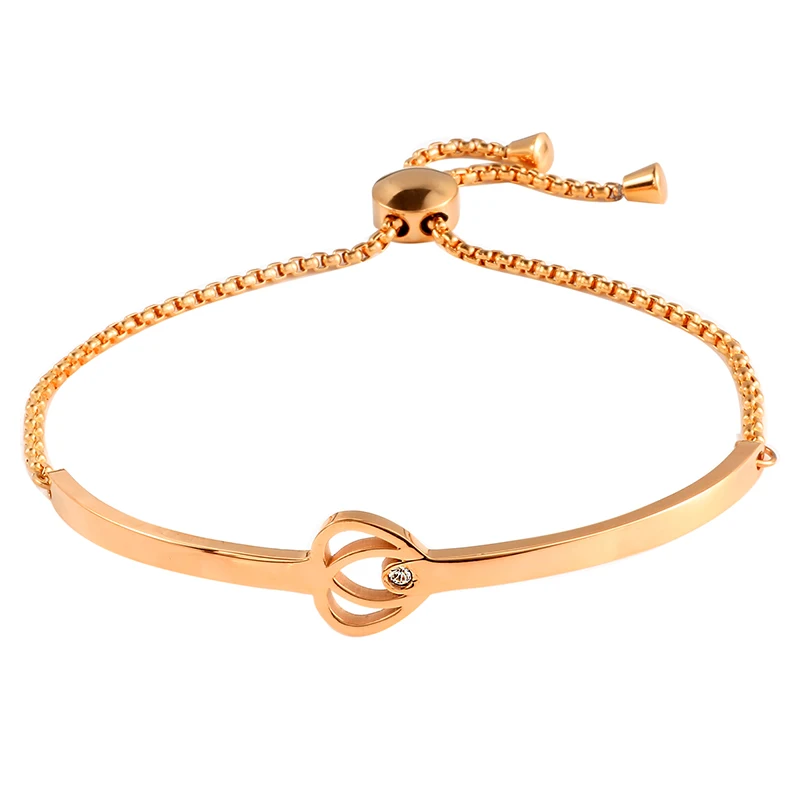 rose gold color Браслет из нержавеющей стали золотого цвета, браслеты для женщин, мужчин, CZ, кристалл, инкрустированное сердце, браслет, роскошные фирменные ювелирные изделия, свадебный подарок - Окраска металла: rose gold color
