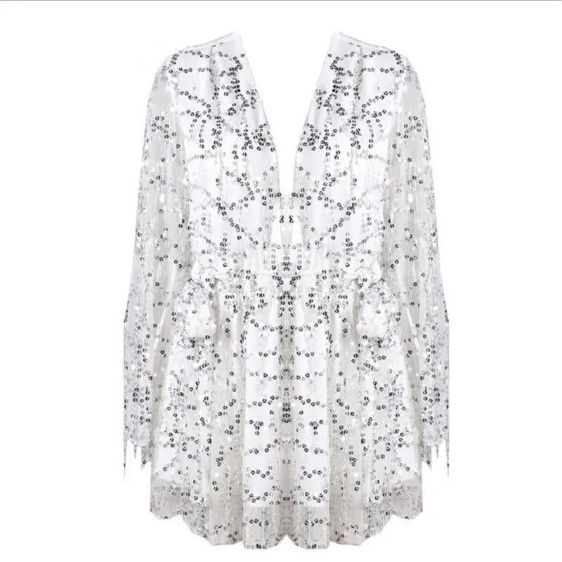 Сексуальный женский комбинезон с блестками Летний глубоким v образным вырезом и