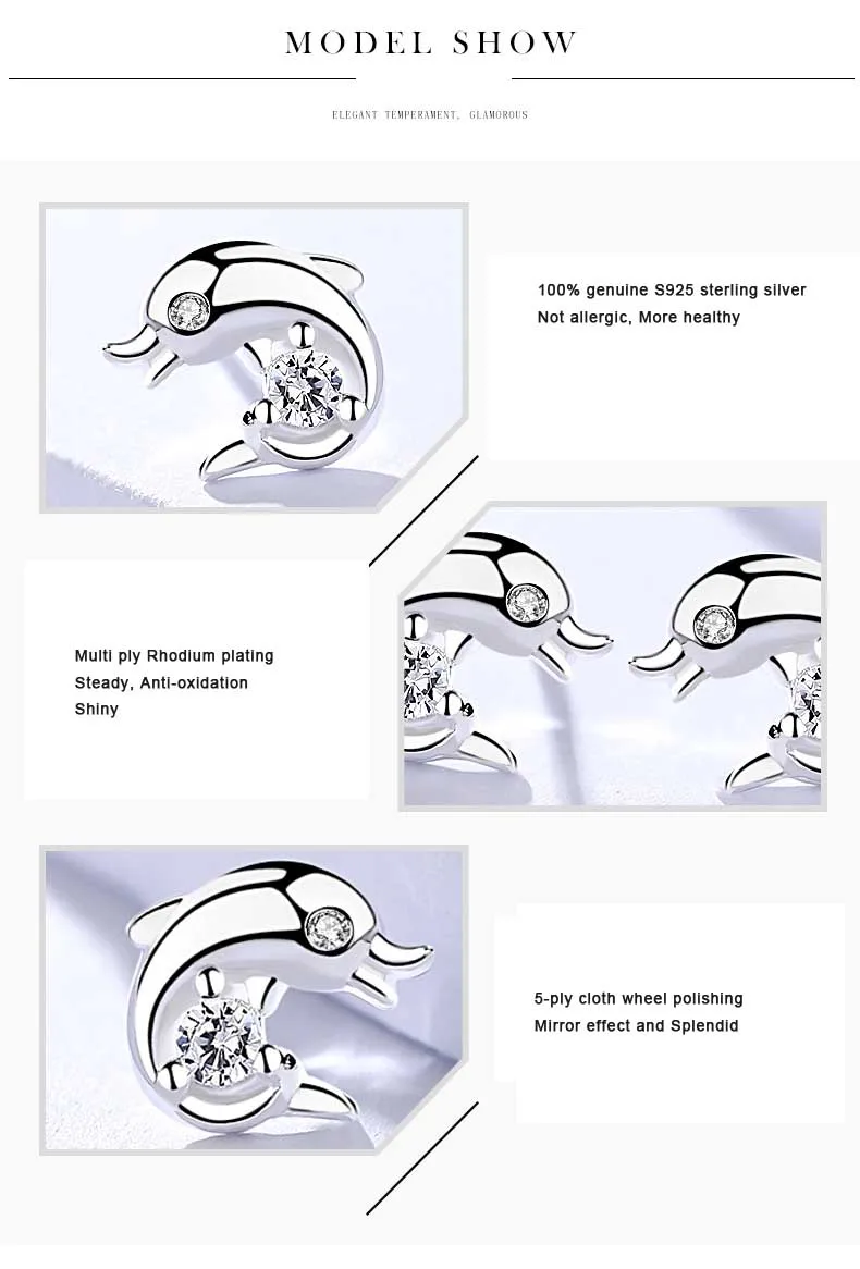 Женские серьги-гвоздики с дельфином серебро 925 пробы ювелирное изделие в виде