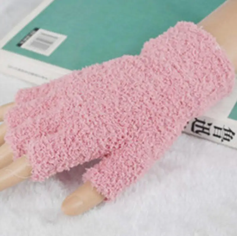 G038 Half Pink VISNXGI, модные Флисовые женские перчатки на половину пальцев, коралловый флис, унисекс, утолщенная шапка, одноцветные варежки, Зимние перчатки для клавиатуры - Цвет: G038 Half Pink