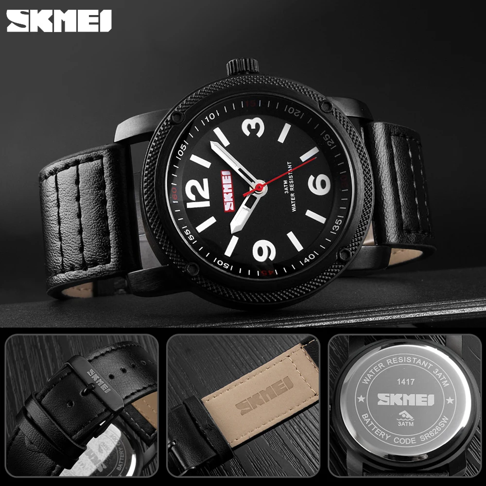 

SKMEI Fashion Luxury Men Sport Watch Business Digital Waterproof Quartz Wristwatch Leather Watch Band Clock Relogio Masculino