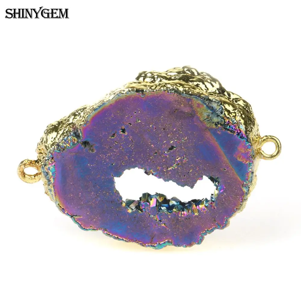 ShinyGem бразильский позолоченный Druzy Соединитель неправильное сырье натуральный камень, соединитель Подвески для изготовления ювелирных изделий оптом - Цвет: Purple
