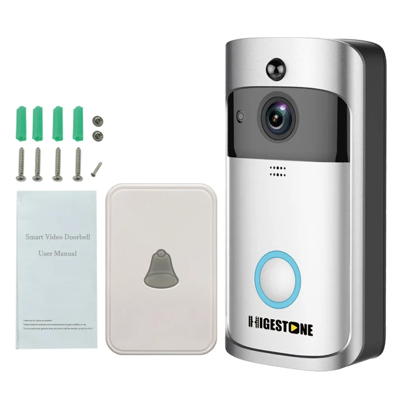 Higestone 720P Умная Беспроводная Видеодверь с Интеркомом, Камера с Датчиком Движения PIR, Ночной Режим, Кольцевой Звонок, Управление через Приложение, Двусторонний Голос.