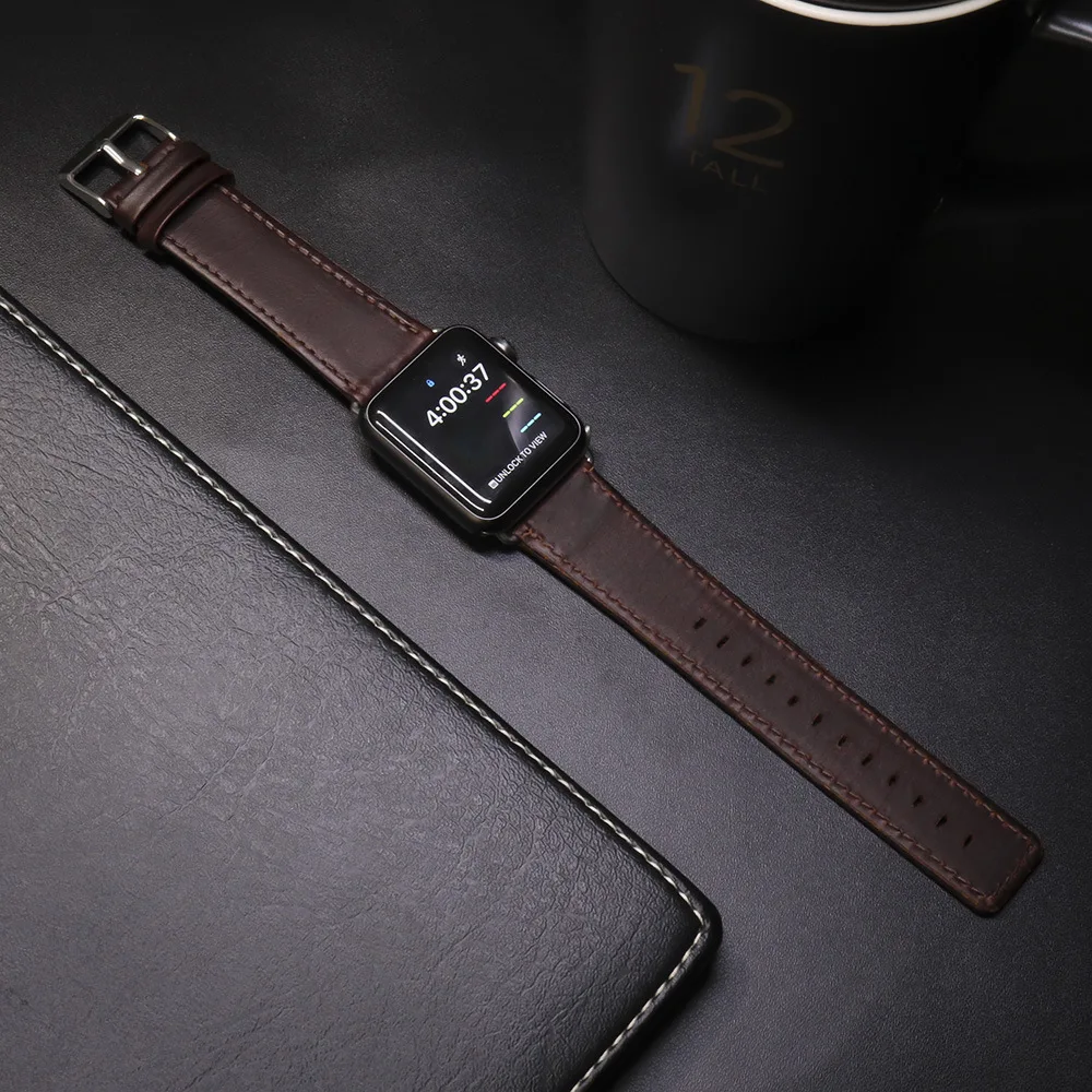 Из натуральной коровьей кожи для iphone Apple watch 1/2/3/4, для iwatch, версия для мужчин и женщин, ремешок для наручных часов в винтажном стиле crazy horse, 42 мм, 38 мм, версия Смарт-браслет