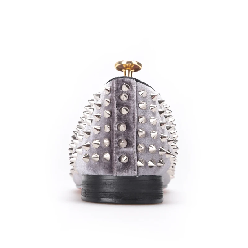 Мужские бархатные туфли ручной работы с заклепками черного цвета модные мужские