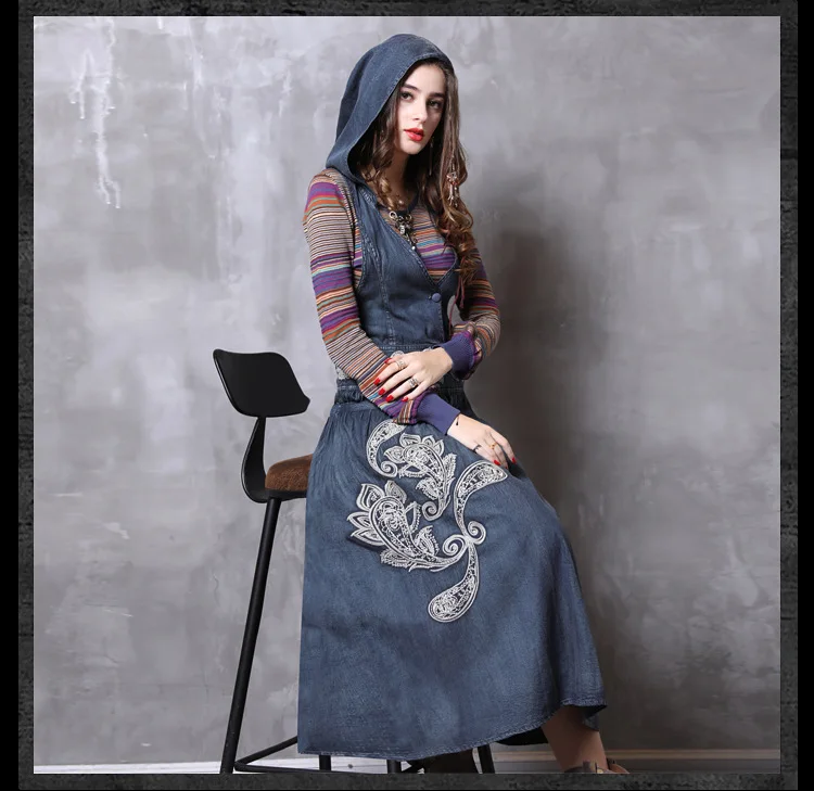 Дизайн vestidos модное платье женское праздничное платье из джинсовой ткани с вышивкой элегантное женское длинное платье без рукавов с капюшоном vestido
