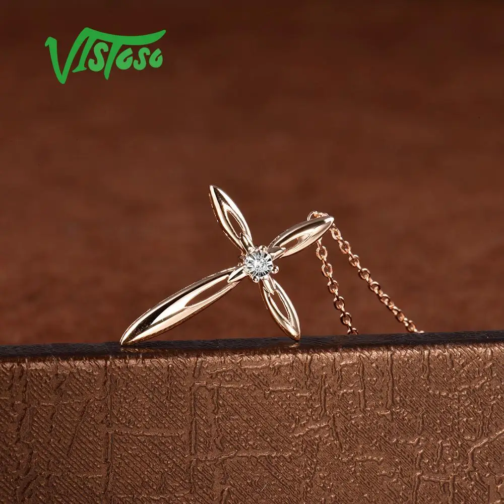 VISTOSO Pure 14K 585 двухцветные Золотые сверкающие иллюзии-набор чудо пластины алмазные подвески для женщин юбилей трендовые ювелирные изделия