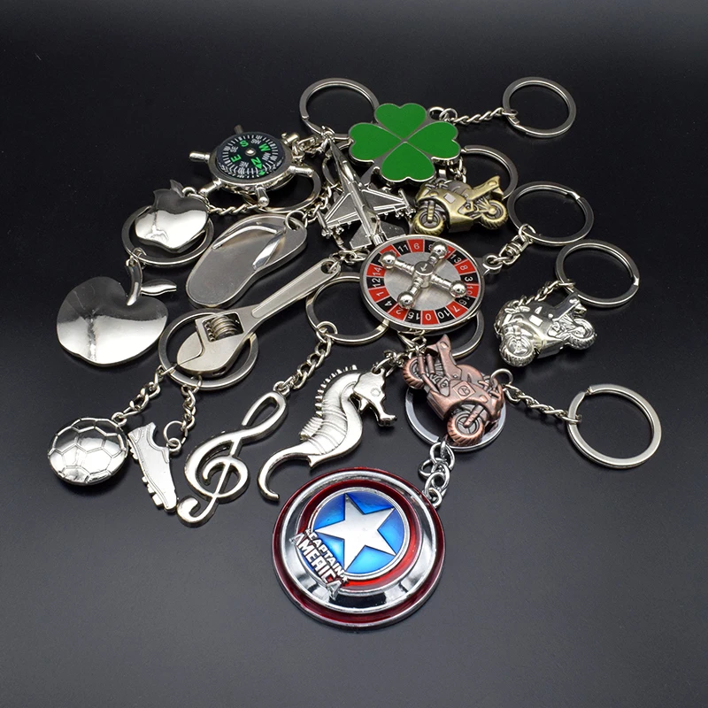 LLavero de aleación de Metal con diseño de estrella del hipocampo, llave de escudo del Capitán América, chanclas, brújula de Apple F22, novedad