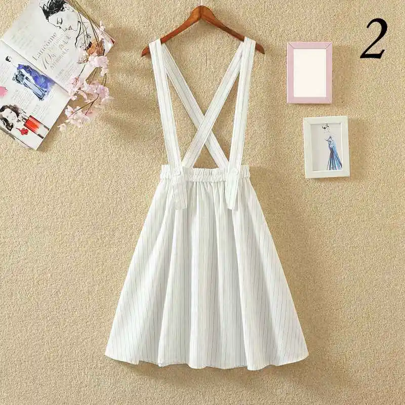 2 Whte Stripe Mferlier Mori Girl, летняя простая Полосатая юбка трапециевидной формы, эластичная резинка на талии, регулируемый пояс, Синяя Женская летняя юбка - Цвет: 2 Whte Stripe