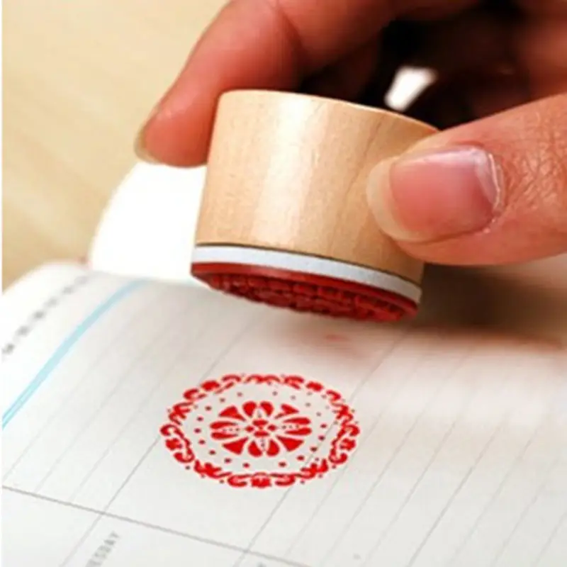 6 шт./компл. Ассорти Ретро Винтаж Цветочный узор Круглый Деревянный резиновый