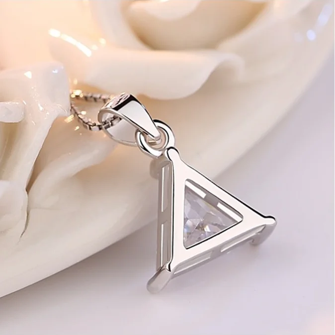 Anenjery 925 пробы серебряные ювелирные изделия AAA циркония треугольник кулон ожерелье для женщин подарок 45 см коробка цепь колье ожерелье S-N107