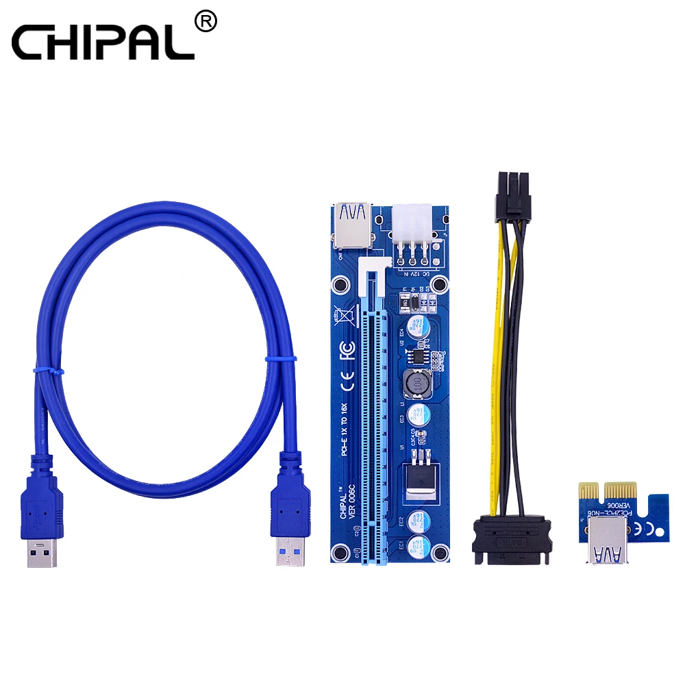 CHIPAL 100 см VER006C PCI Express PCIE E Riser Card 006C 6Pin 1x к 16x удлинитель USB3.0 кабель SATA IDE для BTC