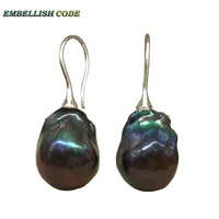 baroque pearl flame ball style hook dangle earring black blue brown colorful natural pearls 925 sterling silver for lady