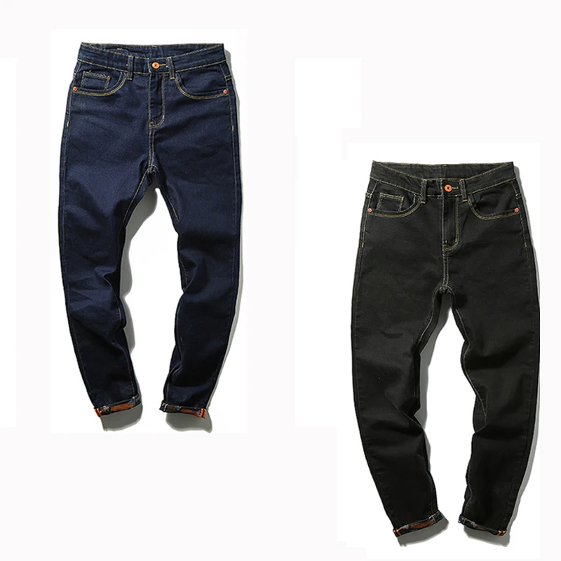 Джинсы Мужчины 2016 Осень Простой Черный/Синий Узкие Стрейч джинсы Большие Высокие