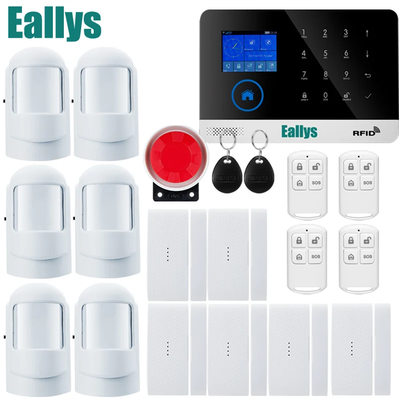 Wireless door sensor Home Security system alarm TFT Display Wired Siren Kit SIM SMS WIFI GSM burglar Alarm APP Remote Control