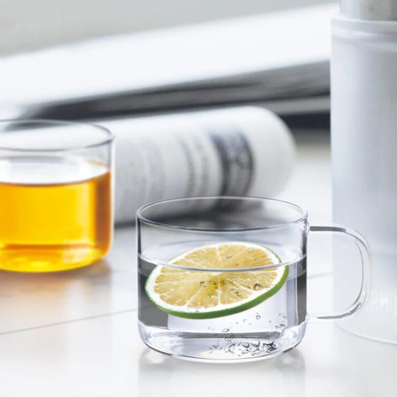 2 шт. прозрачная термостойкая стеклянная чашка ручной работы с ручкой простые