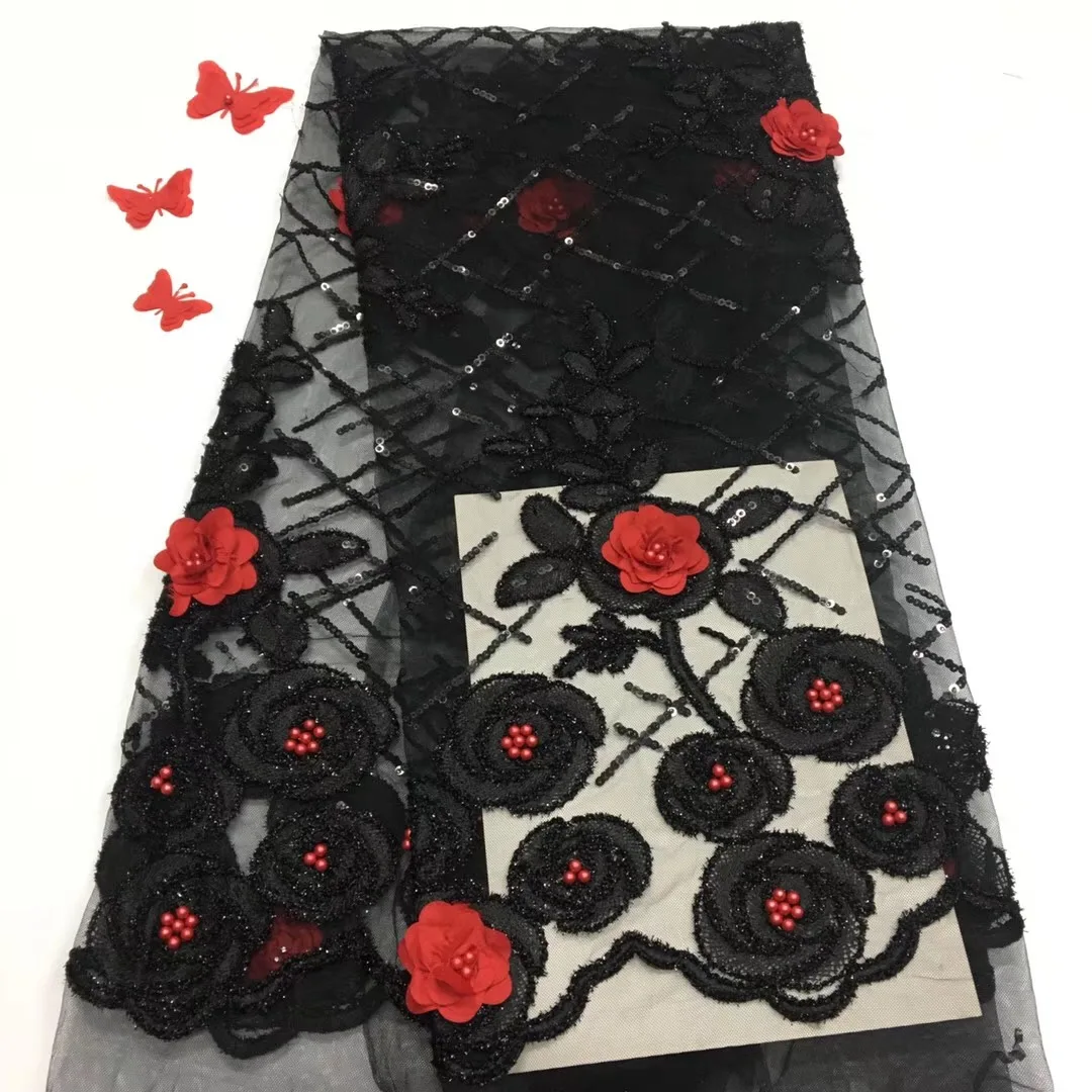 2019 African Lace Fabric High Quality 3d French With Beads Sequin Embroidery Tulle For Wedding RF189 | Дом и сад