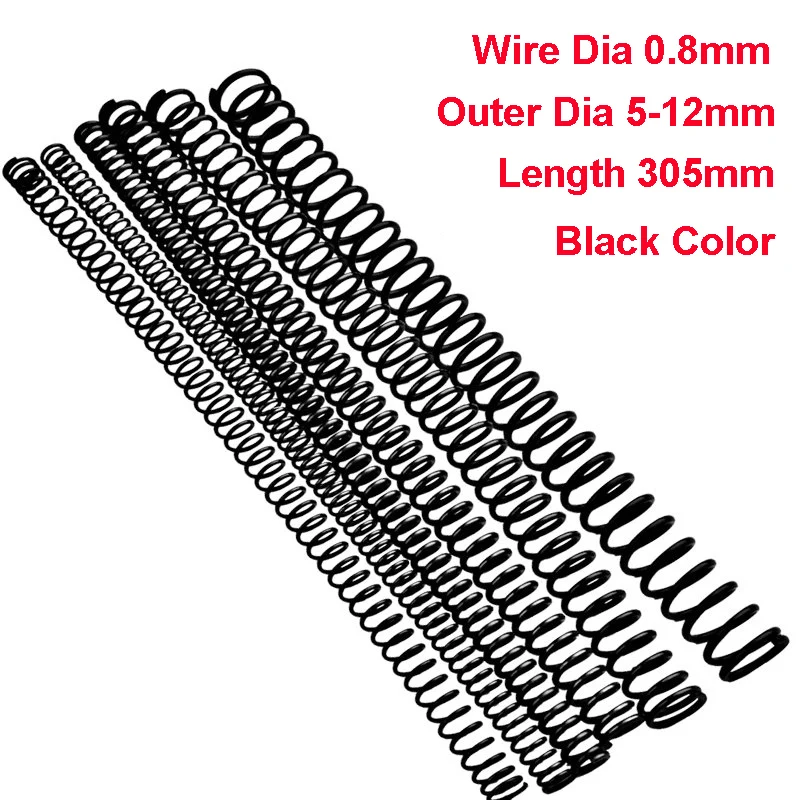 

1PCS Y Type Spring Black Manganese Steel Pressure Spring Wire Dia 0.8mm Outer Dia 5-12mm Length 305mm