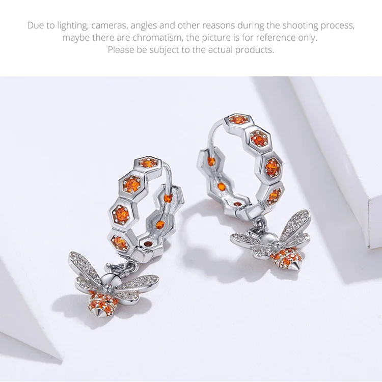 Bamoer Роскошные висячие серьги в виде сот и пчелы для женщин, Стерлинговое серебро 925, свадебные массивные ювелирные изделия, дизайнерские BSE181