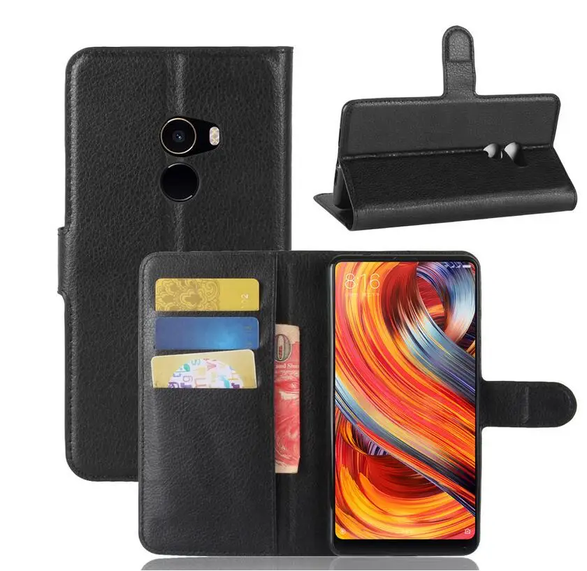 Кожаный чехол для телефона Xiaomi Mix 2 с отделениями карт кожаный откидной крышкой и