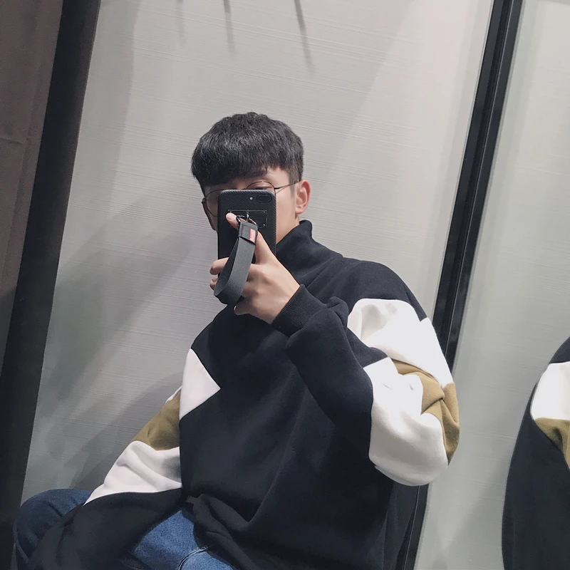 2018 осень новое поступление человек толстовки модный пэчворк Цвет легко Turtlenck с