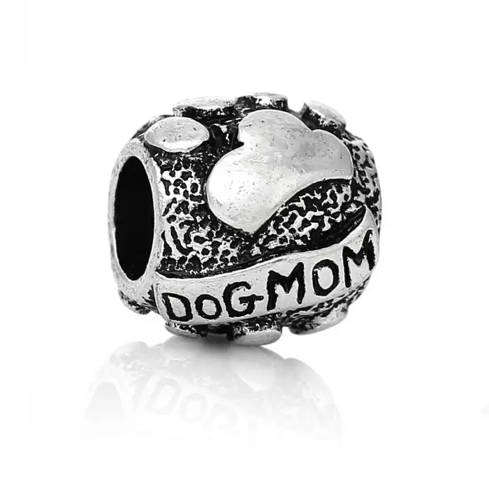 Европейский Шарм бусины бочка серебряный цвет &quotСобака Мама&quot резное сообщение
