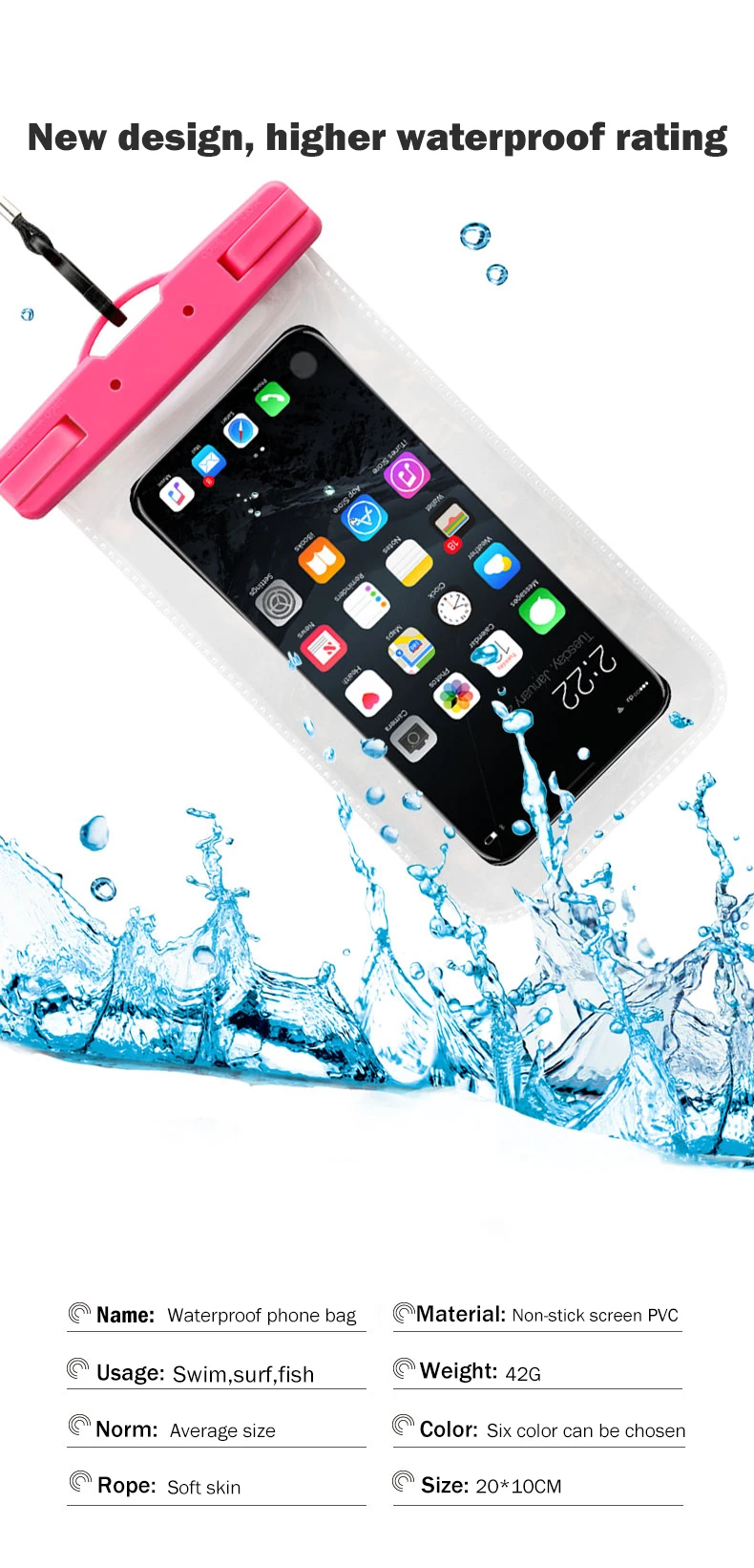 Купальная сумка для мобильного телефона водонепроницаемая сумка для iphone x 6 plus 7 8 P все модели 6,1 дюймов универсальная с ремешком спортивная сумка
