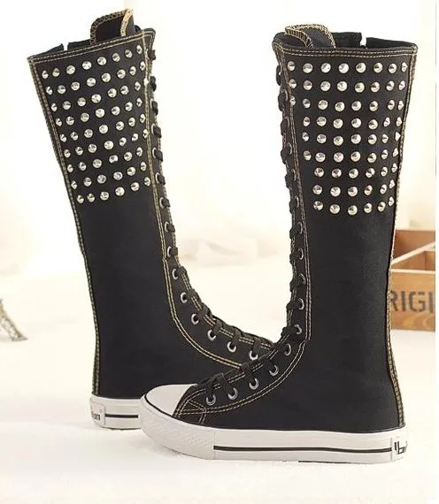 Большие размеры 35–43 модные сапоги высотой до колена в стиле панк из текстиля с