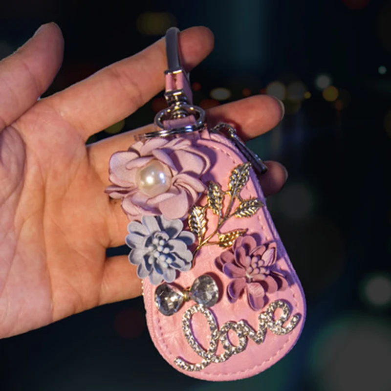 2019 PU ключи кошельки Для женщин брелок для ключей организатор алмазные Цветочные