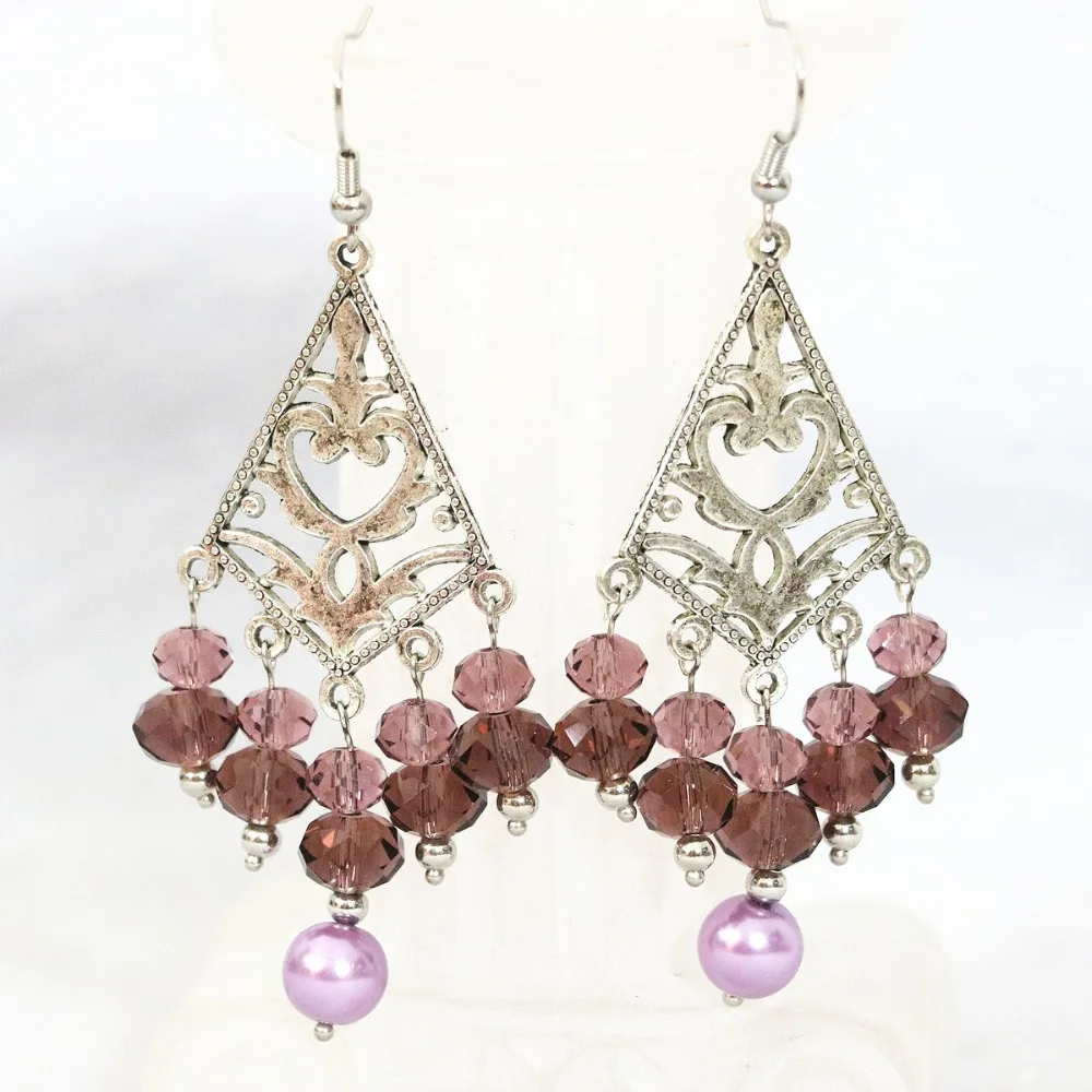 

European design violet round shell simulated-pearl abacus crystal 7 rows beauty necklace earrings set romantic jewelry B1310