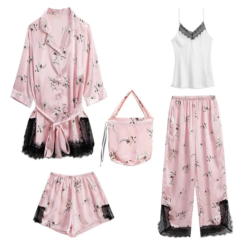 Комплект из 5 предметов женские пижамные комплекты сатиновые шорты для сна