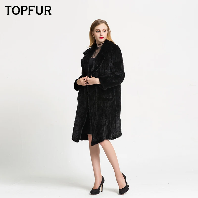 TOPFUR 2019 новые модные зимние женские длинные тканые пальто с воротником лацканами