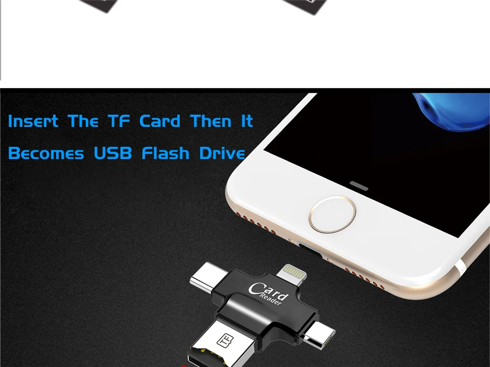 Все в 1 TF устройство для чтения Micro-SD карт мульти-Совместимость с системой Plug& Play Портативный адаптер кард-ридер для iOS и Android Тип-C устройства