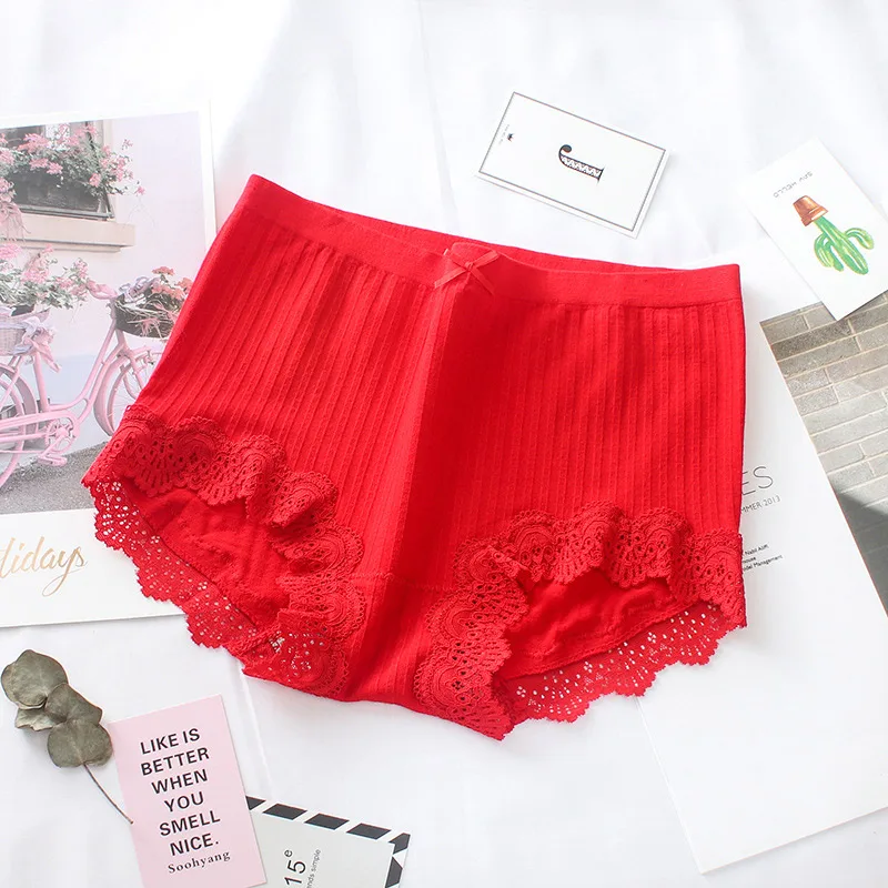 red SP& CITY, с высокой талией, мягкое модальное кружевное нижнее белье для женщин, модные бесшовные трусики, физиологические женские трусы из хлопка, нижнее белье - Цвет: red