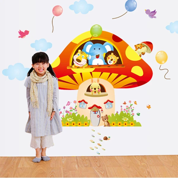 

Lovely mushroom house Children in kindergarten background decoration The fifth generation of wall stickers