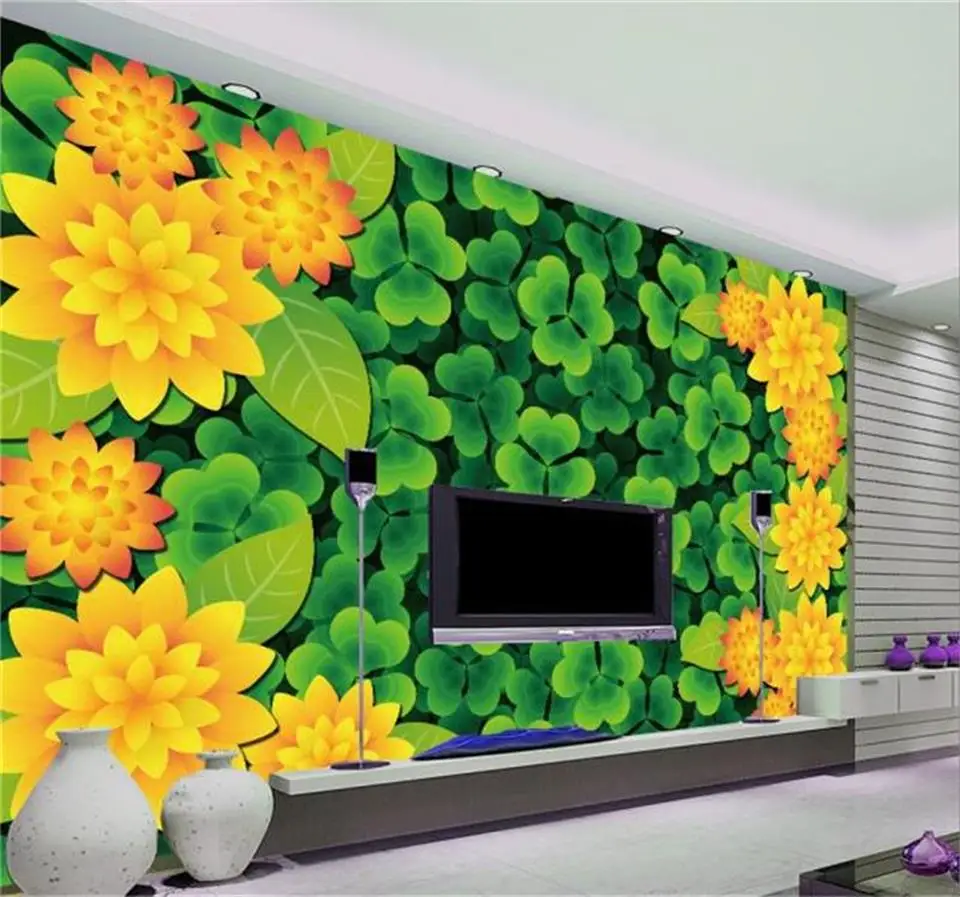 3d фотообои на заказ нетканые обои для гостиной с цветами клевера из фольги