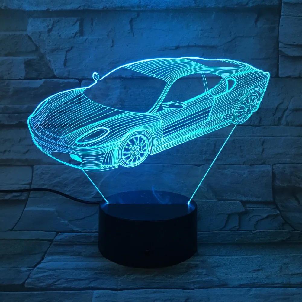 Спортивный автомобиль 3D Оптическая иллюзия настольная лампа настроение