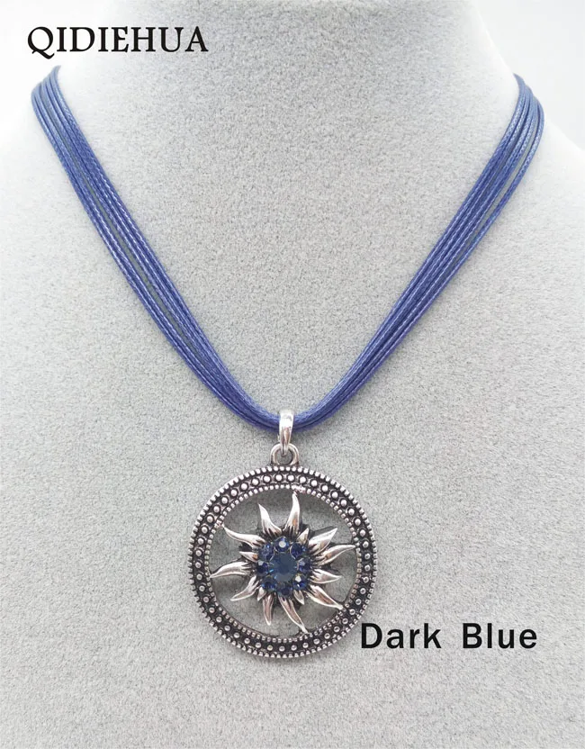 dark blue QIDIEHUA женское ожерелье круговое полое ожерелье Эдельвейс винтажная подвеска Октоберфест подарок на выпускной вечер модное ювелирное изделие оптом - Окраска металла: dark blue