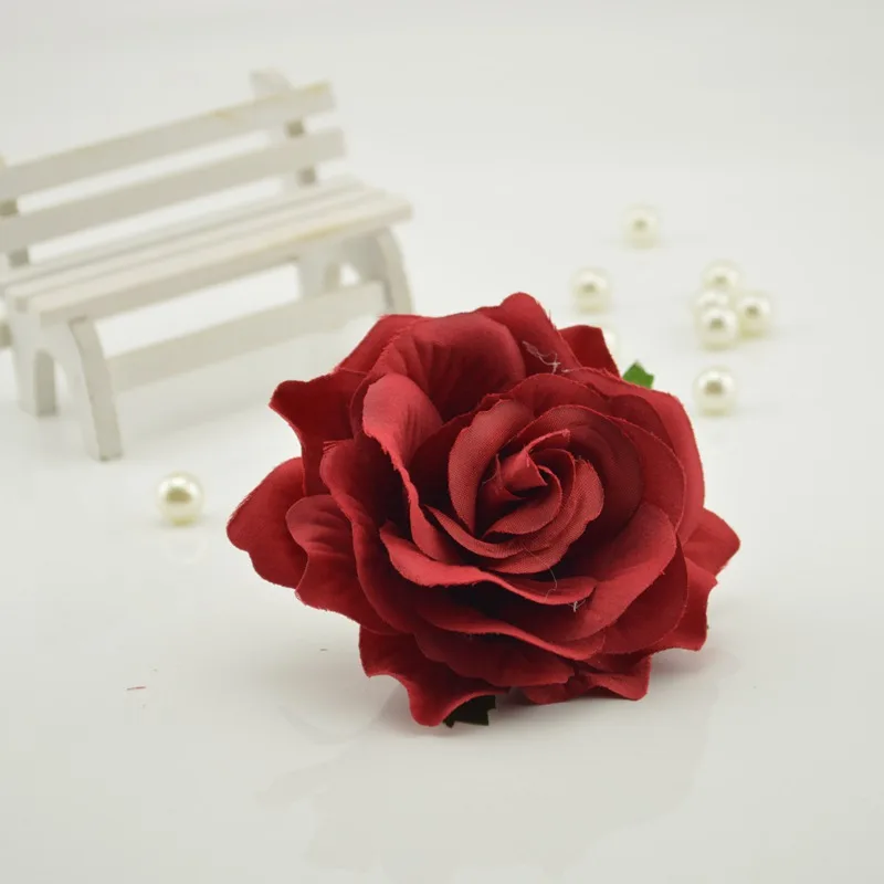 red 10 см, 5 шт., искусственный цветок, голова, шелк, Цветущая Роза, для свадьбы, автомобиля, Decora, сделай сам, гирлянда, материал, имитация, дешевый искусственный цветок - Цвет: red