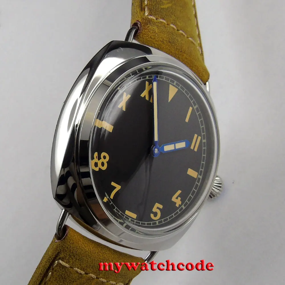 47 мм парнис черный циферблат синий рук шея лебедя азиатский 6497 рука обмотки